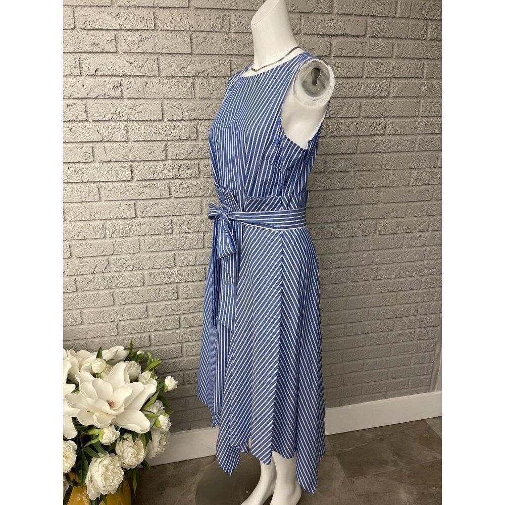 Tahari Arthur S Levine Women Sleeveless Striped Asymmetrical Dress Size 12 - Picture 8 of 9